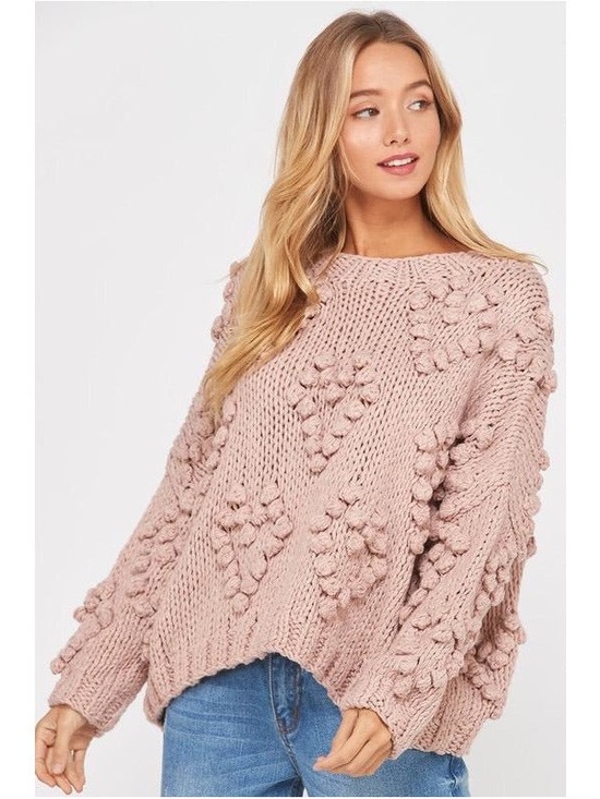 Whistles Sweaters - Wishlist Handmade Heart Pom-Pom Chunky Knit Sweater Dusty Rose - Size M/L